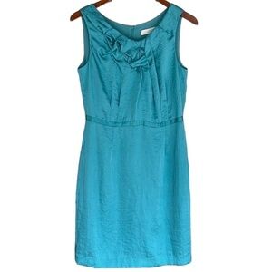 LOFT Teal Green Ruched Neckline Sleeveless Fully Lined Dress Size 8 NWT